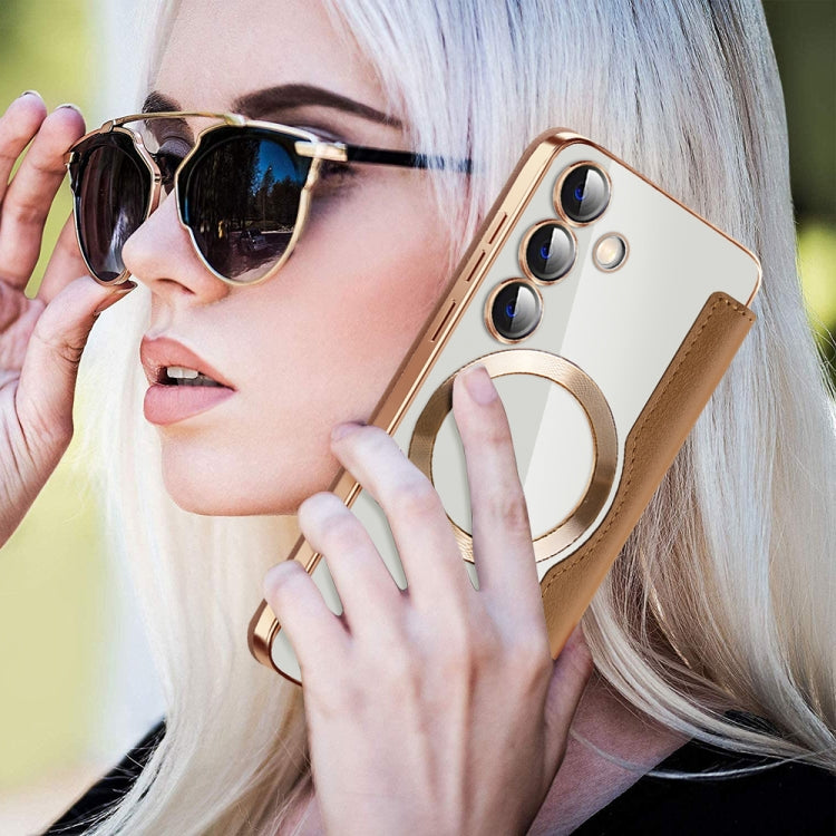 For Samsung Galaxy S25 5G Shield MagSafe RFID Anti-theft Leather Phone Case(Brown) by buy2fix