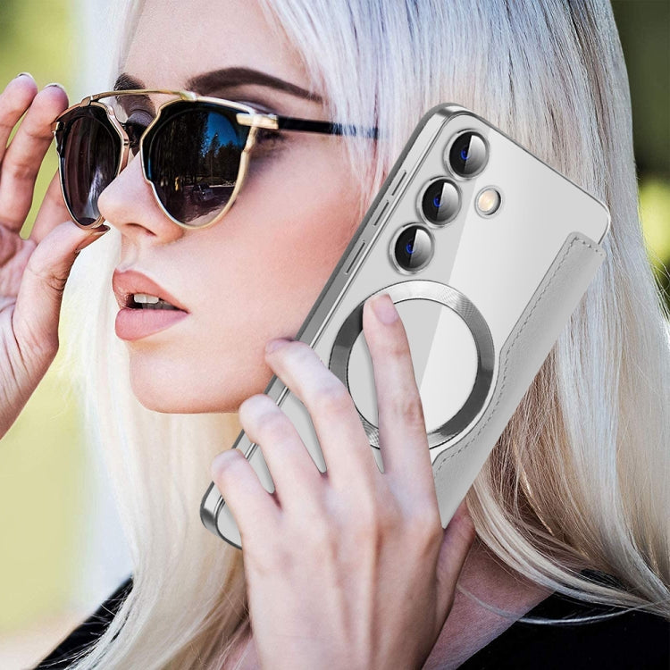 For Samsung Galaxy S25 5G Shield MagSafe RFID Anti-theft Leather Phone Case(Grey) by buy2fix