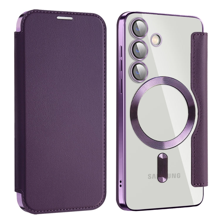 For Samsung Galaxy S25+ 5G Shield MagSafe RFID Anti-theft Leather Phone Case(Purple) by buy2fix