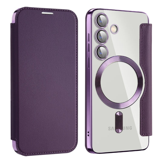 For Samsung Galaxy S25+ 5G Shield MagSafe RFID Anti-theft Leather Phone Case(Purple) by buy2fix