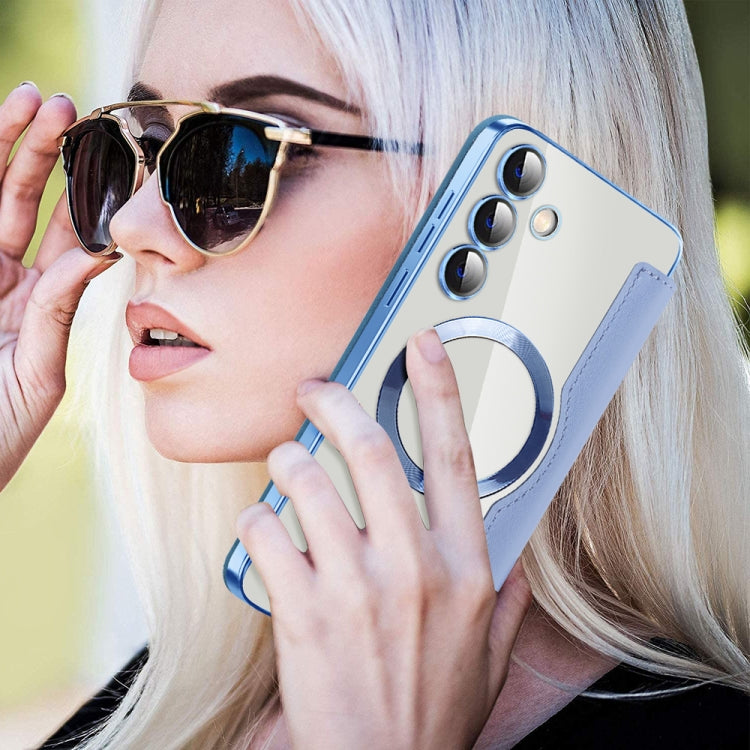 For Samsung Galaxy S25+ 5G Shield MagSafe RFID Anti-theft Leather Phone Case(Blue) by buy2fix