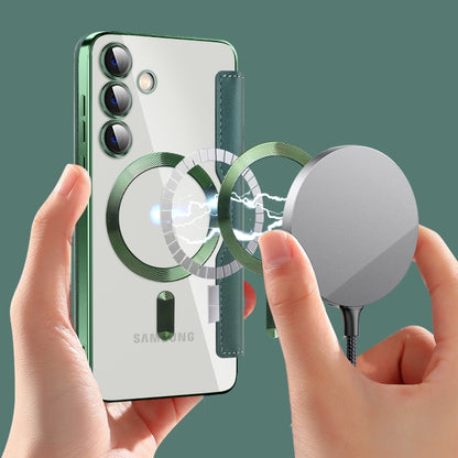 For Samsung Galaxy S25+ 5G Shield MagSafe RFID Anti-theft Leather Phone Case(Green) by buy2fix