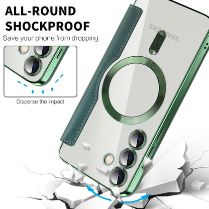 For Samsung Galaxy S25+ 5G Shield MagSafe RFID Anti-theft Leather Phone Case(Green) by buy2fix