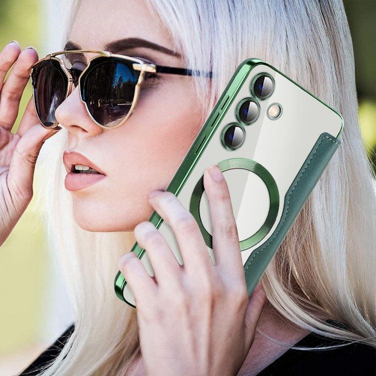 For Samsung Galaxy S25+ 5G Shield MagSafe RFID Anti-theft Leather Phone Case(Green) by buy2fix