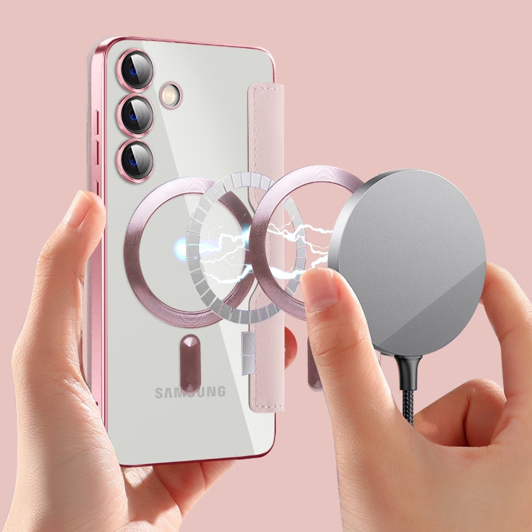 For Samsung Galaxy S25+ 5G Shield MagSafe RFID Anti-theft Leather Phone Case(Pink) by buy2fix