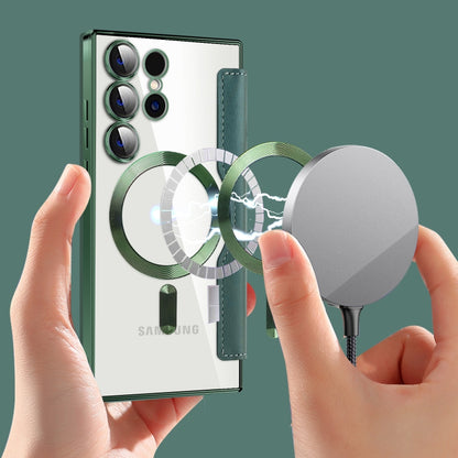 For Samsung Galaxy S25 Ultra 5G Shield MagSafe RFID Anti-theft Leather Phone Case(Green) by buy2fix