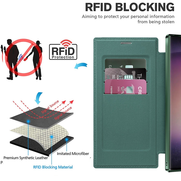 For Samsung Galaxy S25 Ultra 5G Shield MagSafe RFID Anti-theft Leather Phone Case(Green) by buy2fix