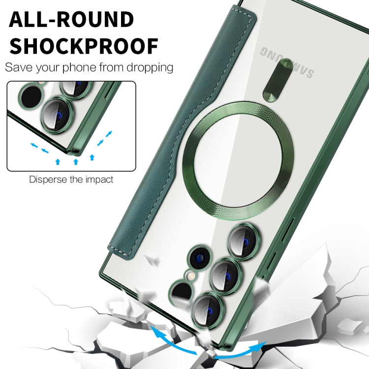 For Samsung Galaxy S25 Ultra 5G Shield MagSafe RFID Anti-theft Leather Phone Case(Green) by buy2fix