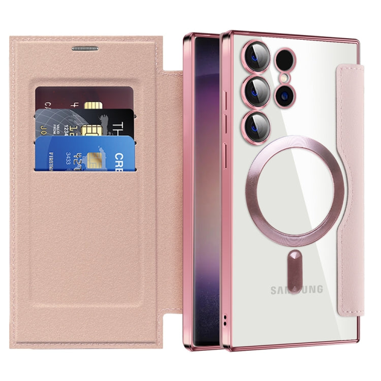 For Samsung Galaxy S25 Ultra 5G Shield MagSafe RFID Anti-theft Leather Phone Case(Pink) by buy2fix