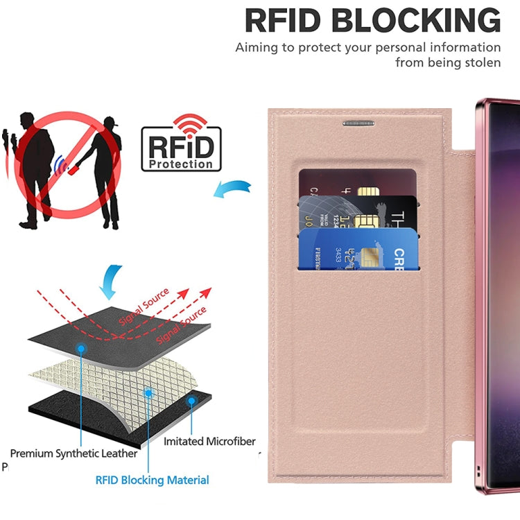 For Samsung Galaxy S25 Ultra 5G Shield MagSafe RFID Anti-theft Leather Phone Case(Pink) by buy2fix