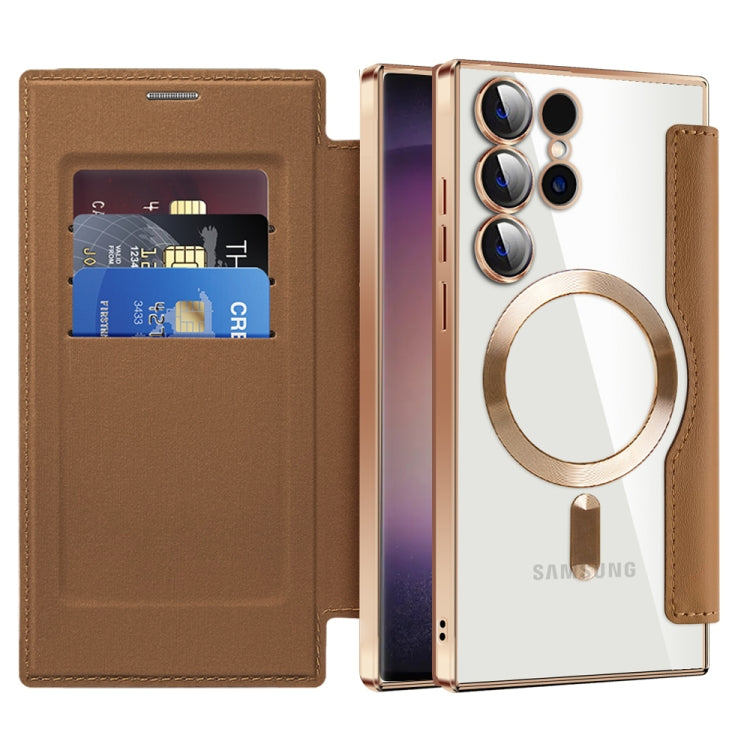 For Samsung Galaxy S25 Ultra 5G Shield MagSafe RFID Anti-theft Leather Phone Case(Brown) by buy2fix