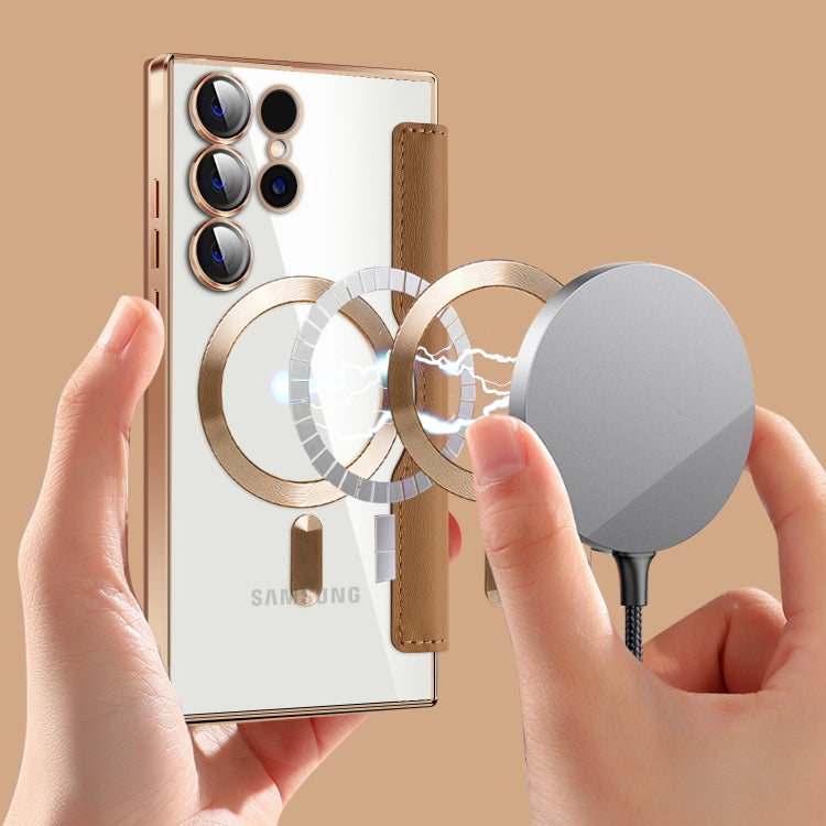 For Samsung Galaxy S25 Ultra 5G Shield MagSafe RFID Anti-theft Leather Phone Case(Brown) by buy2fix