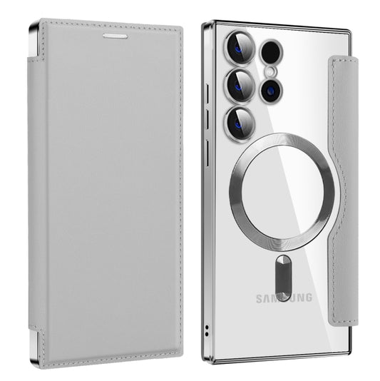 For Samsung Galaxy S25 Ultra 5G Shield MagSafe RFID Anti-theft Leather Phone Case(Grey) by buy2fix