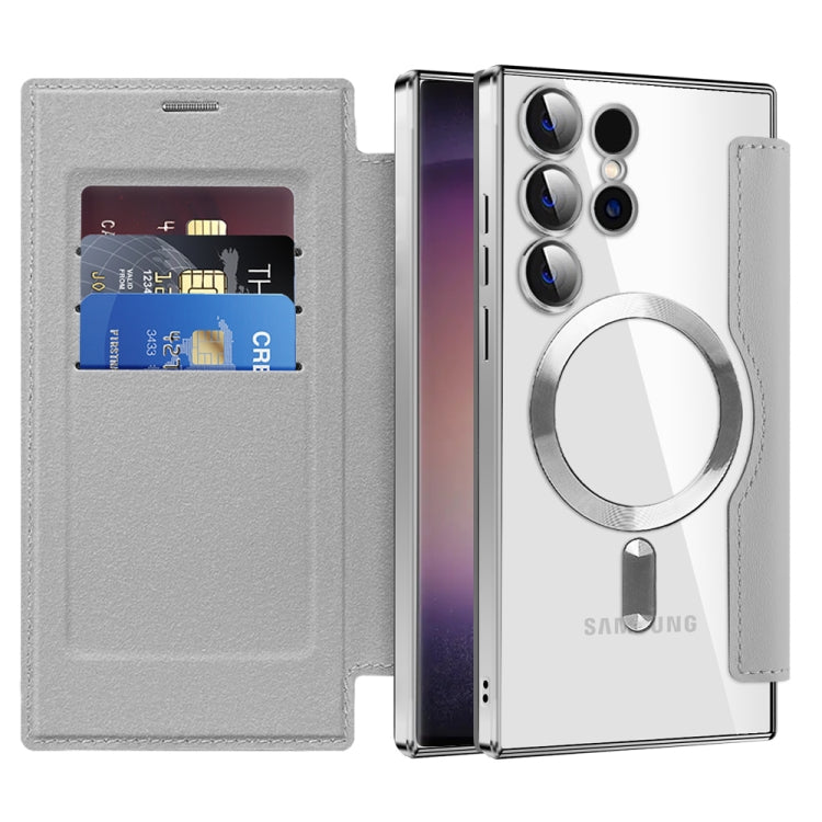 For Samsung Galaxy S25 Ultra 5G Shield MagSafe RFID Anti-theft Leather Phone Case(Grey) by buy2fix