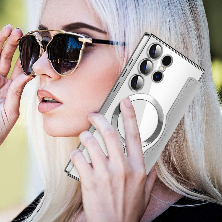 For Samsung Galaxy S25 Ultra 5G Shield MagSafe RFID Anti-theft Leather Phone Case(Grey) by buy2fix