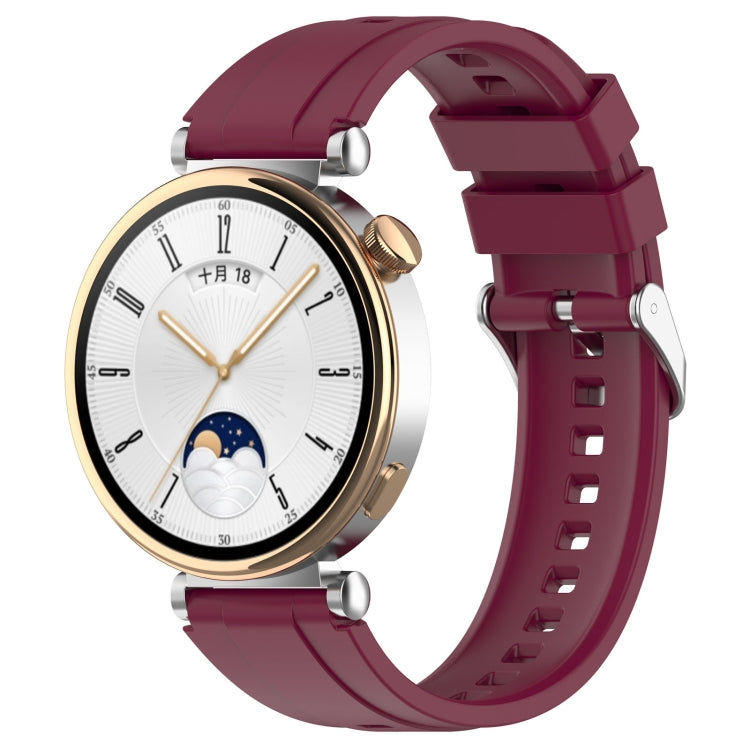 For Huawei Watch GT4 41mm Official Steps Style Silver Buckle Silicone Watch Band(Wine Red) by buy2fix