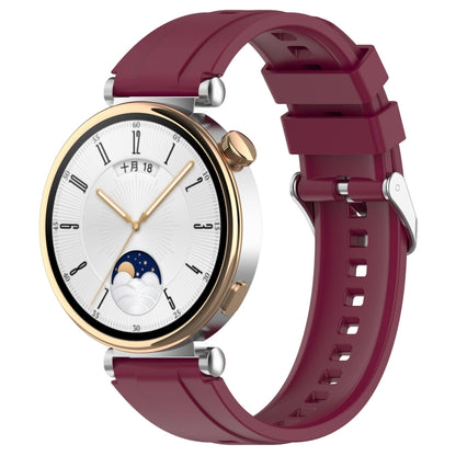 For Huawei Watch GT4 41mm Official Steps Style Silver Buckle Silicone Watch Band(Wine Red) by buy2fix