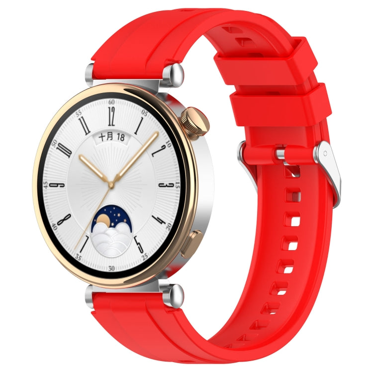 For Huawei Watch GT4 46mm Official Steps Style Silver Buckle Silicone Watch Band(Red) by buy2fix