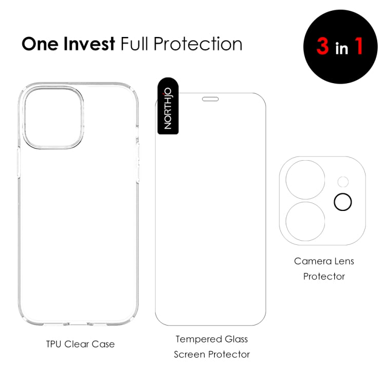 For iPhone 12 mini NORTHJO 3 in 1 TPU Phone Case with Screen Film and Lens Film(Clear) - iPhone 12 mini Cases by NORTHJO | Online Shopping UK | buy2fix
