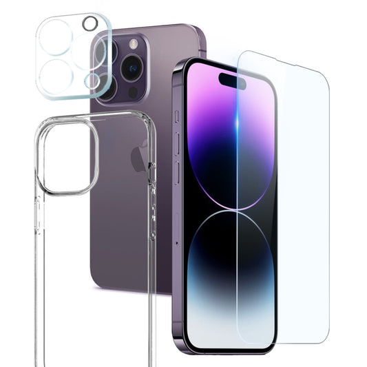 For iPhone 14 Pro NORTHJO 3 in 1 TPU Phone Case with Screen Film and Lens Film(Clear) - iPhone 14 Pro Tempered Glass by NORTHJO | Online Shopping UK | buy2fix