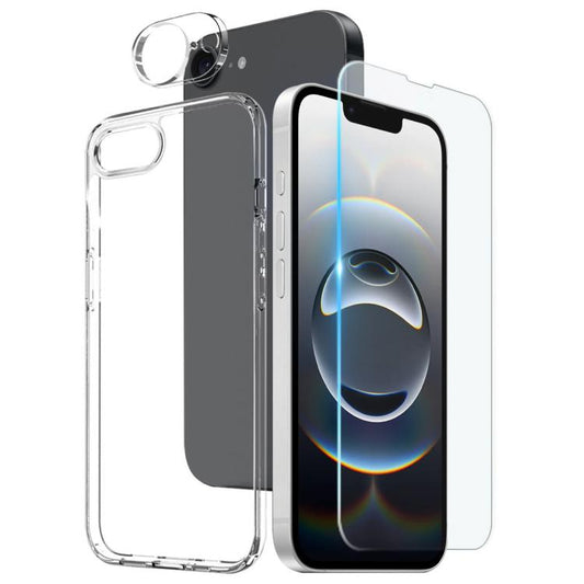 For iPhone 16e NORTHJO 3 in 1 TPU Phone Case with Screen Film and Lens Film(Clear) - iPhone 16e Cases by NORTHJO | Online Shopping UK | buy2fix