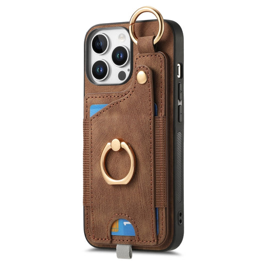 For iPhone 16 Pro Max Retro Skin-feel Ring Card Bag Phone Case with Hang Loop(Brown) by buy2fix