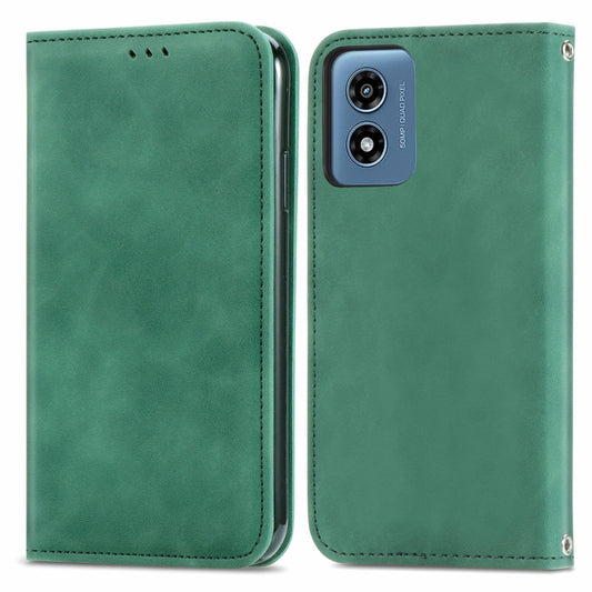 For Motorola Moto G Play 2024 Retro Skin Feel Magnetic Flip Leather Phone Case(Green) by buy2fix