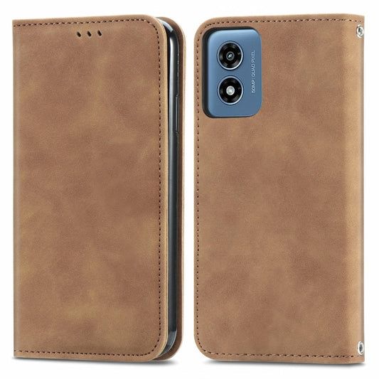 For Motorola Moto G Play 2024 Retro Skin Feel Magnetic Flip Leather Phone Case(Brown) by buy2fix