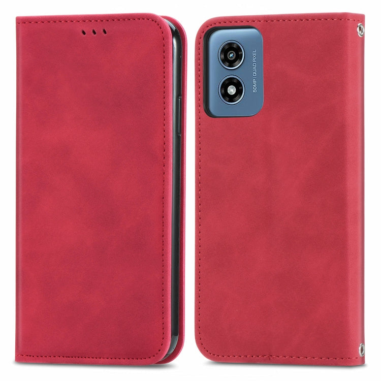 For Motorola Moto G Play 2024 Retro Skin Feel Magnetic Flip Leather Phone Case(Red) by buy2fix