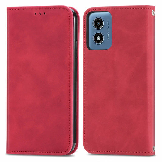 For Motorola Moto G Play 2024 Retro Skin Feel Magnetic Flip Leather Phone Case(Red) by buy2fix