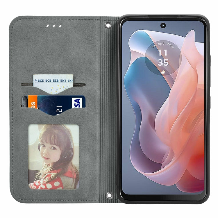 For Motorola Moto G Play 2024 Retro Skin Feel Magnetic Flip Leather Phone Case(Grey) by buy2fix