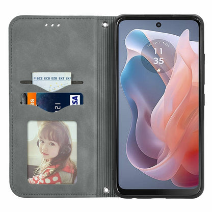 For Motorola Moto G Play 2024 Retro Skin Feel Magnetic Flip Leather Phone Case(Grey) by buy2fix