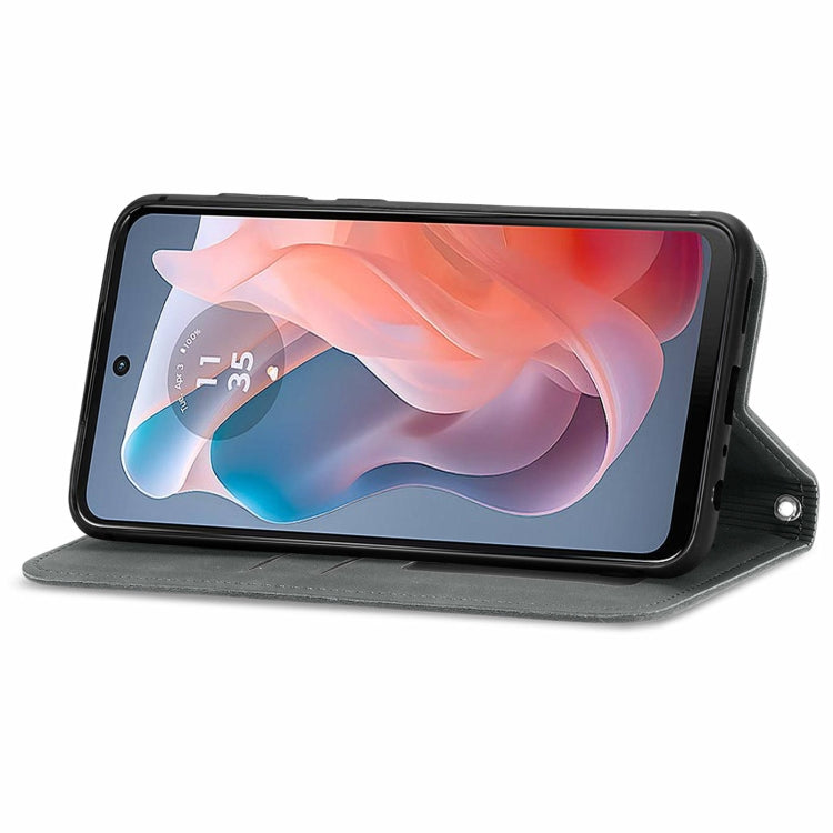 For Motorola Moto G Play 2024 Retro Skin Feel Magnetic Flip Leather Phone Case(Grey) by buy2fix