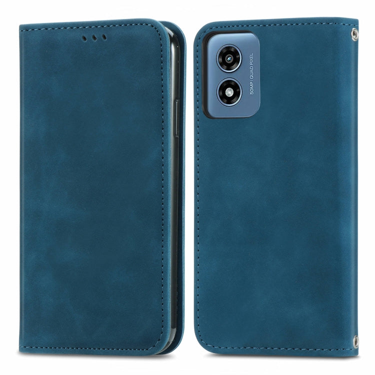 For Motorola Moto G Play 2024 Retro Skin Feel Magnetic Flip Leather Phone Case(Blue) by buy2fix