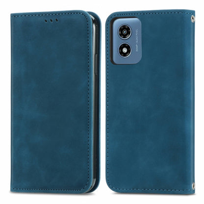 For Motorola Moto G Play 2024 Retro Skin Feel Magnetic Flip Leather Phone Case(Blue) by buy2fix