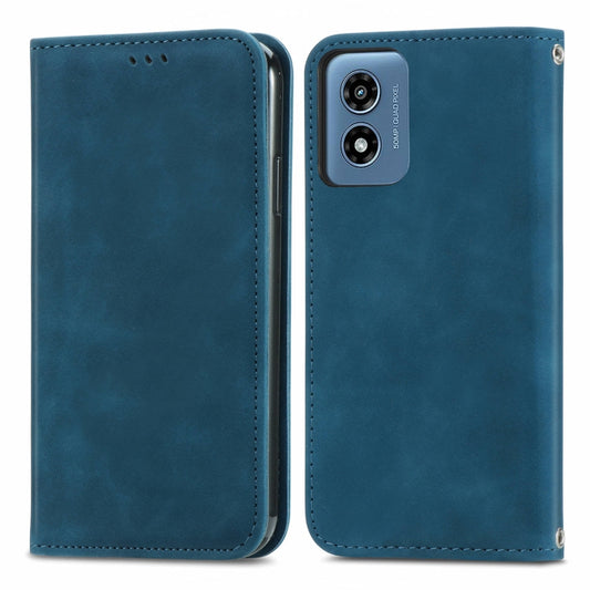 For Motorola Moto G Play 2024 Retro Skin Feel Magnetic Flip Leather Phone Case(Blue) by buy2fix