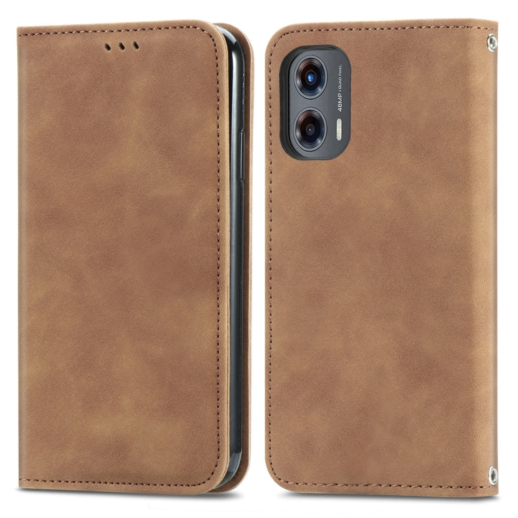 For Motorola Moto G Stylus 5G 2024 Retro Skin Feel Magnetic Flip Leather Phone Case(Brown) by buy2fix