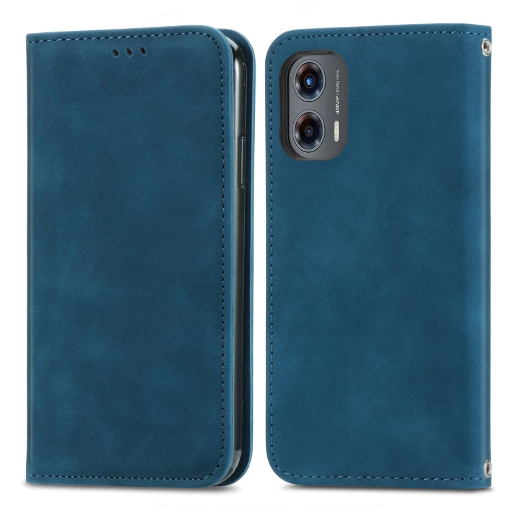 For Motorola Moto G Stylus 5G 2024 Retro Skin Feel Magnetic Flip Leather Phone Case(Blue) by buy2fix