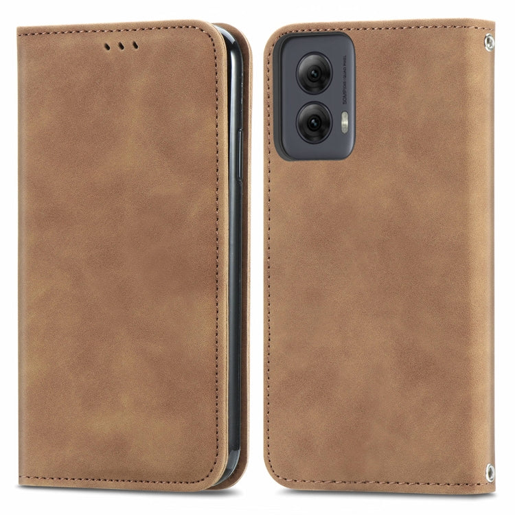 For Motorola Moto G Power 5G 2024 Retro Skin Feel Magnetic Flip Leather Phone Case(Brown) by buy2fix
