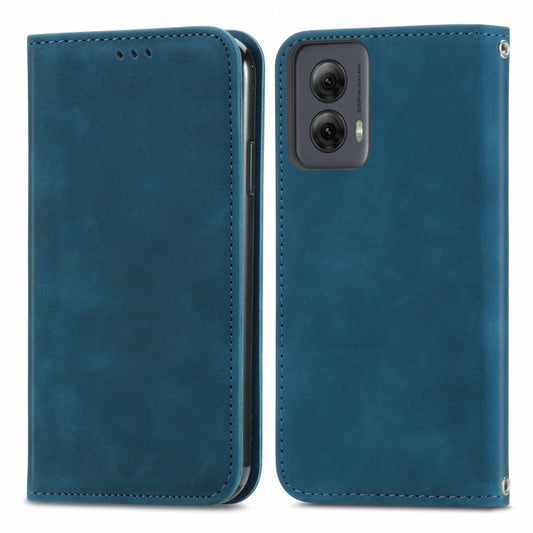 For Motorola Moto G Power 5G 2024 Retro Skin Feel Magnetic Flip Leather Phone Case(Blue) by buy2fix