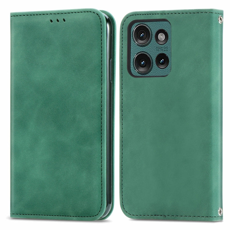 For Motorola Edge 2024 Retro Skin Feel Magnetic Flip Leather Phone Case(Green) by buy2fix