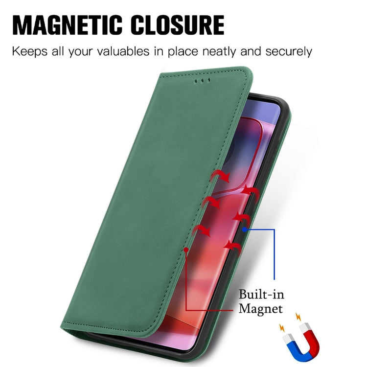 For Motorola Edge 2024 Retro Skin Feel Magnetic Flip Leather Phone Case(Green) by buy2fix