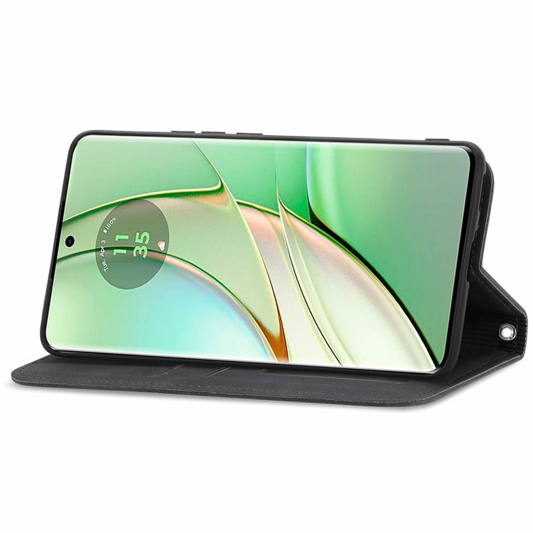 For Motorola Edge 2024 Retro Skin Feel Magnetic Flip Leather Phone Case(Black) by buy2fix