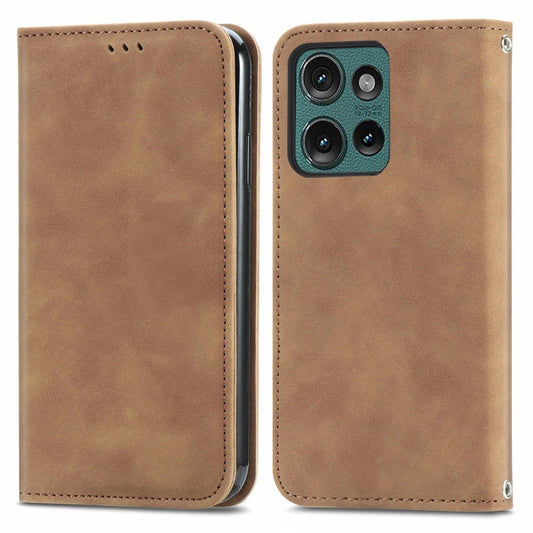For Motorola Edge 2024 Retro Skin Feel Magnetic Flip Leather Phone Case(Brown) by buy2fix