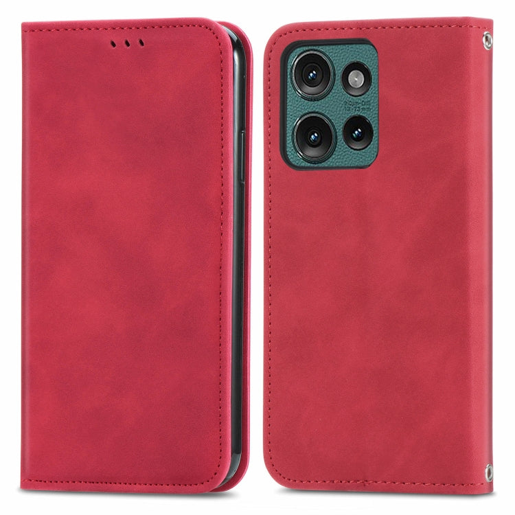 For Motorola Edge 2024 Retro Skin Feel Magnetic Flip Leather Phone Case(Red) by buy2fix