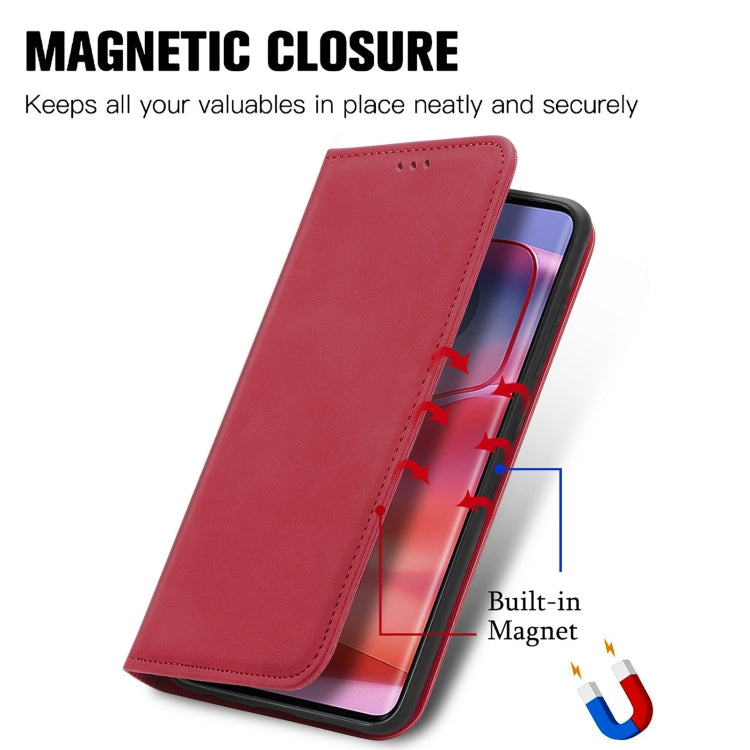 For Motorola Edge 2024 Retro Skin Feel Magnetic Flip Leather Phone Case(Red) by buy2fix