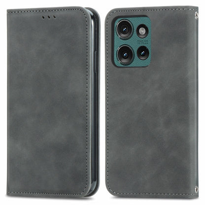For Motorola Edge 2024 Retro Skin Feel Magnetic Flip Leather Phone Case(Grey) by buy2fix