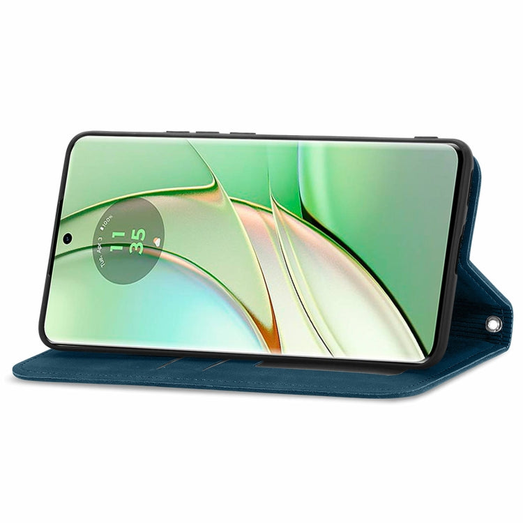 For Motorola Edge 2024 Retro Skin Feel Magnetic Flip Leather Phone Case(Blue) by buy2fix