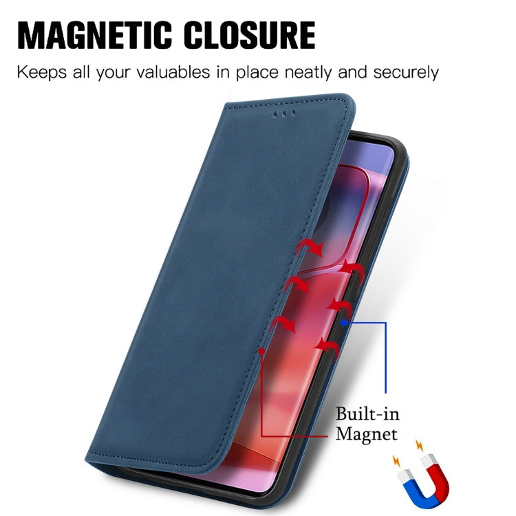 For Motorola Edge 2024 Retro Skin Feel Magnetic Flip Leather Phone Case(Blue) by buy2fix