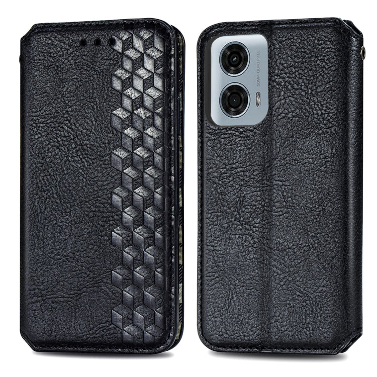 For Motorola Moto G24 Power Cubic Grid Pressed Magnetic Leather Phone Case(Black) by buy2fix